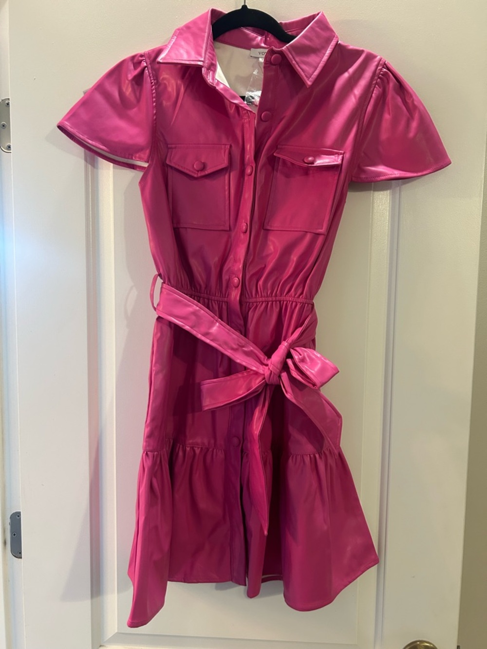 Women’s Fuchsia Shirt Dress with Tie Waist